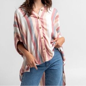 Rip Curl The Drifter Oversized Button Down Shirt Women’s Size Small Pink Stripe
